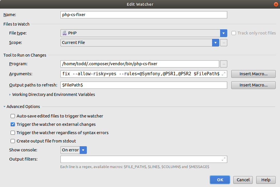 php cs fixer phpstorm